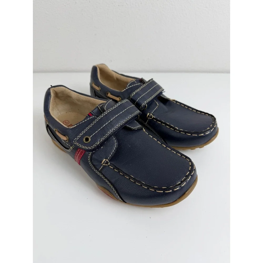 The Children's Place Boys Size 5 Navy Blue Boat Shoes Hook Loop Loafers Casual